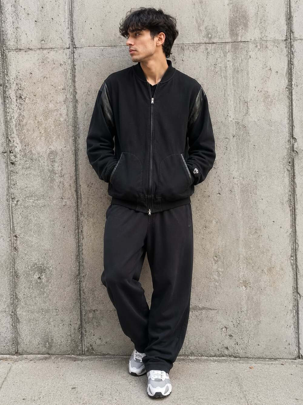 Champion x Todd Snyder Processed Sportswear Bomber Jacket with Leather Trim